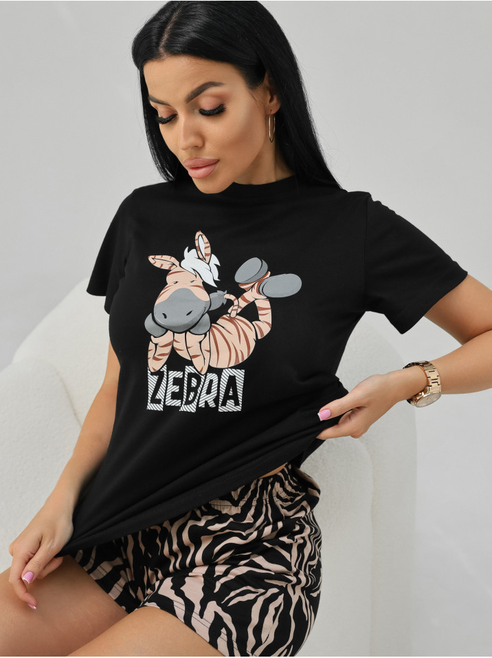 Пижама "Зебра" коричневая женская с шортами Пижама "Зебра" коричневая женская с шортами